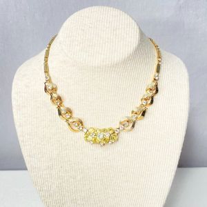 Sarah Coventry Choker Necklace Clear And Yellow Rhinestones On Gold Tone Metal